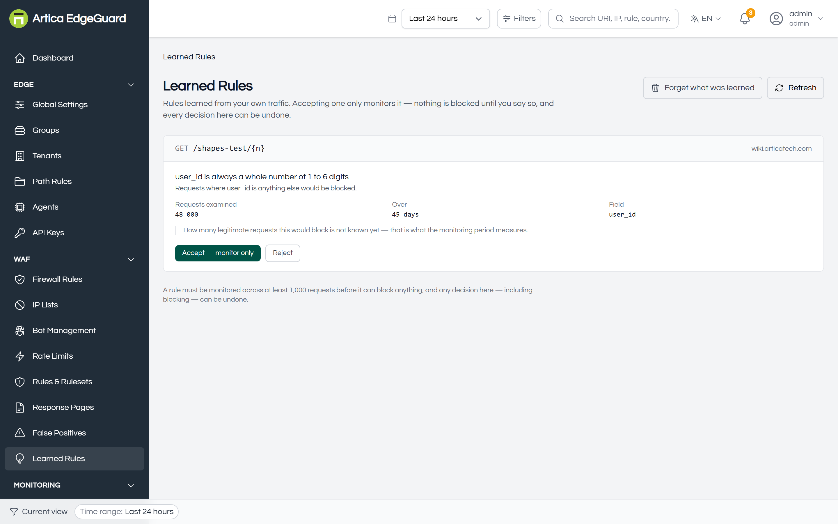 The Learned Rules page
