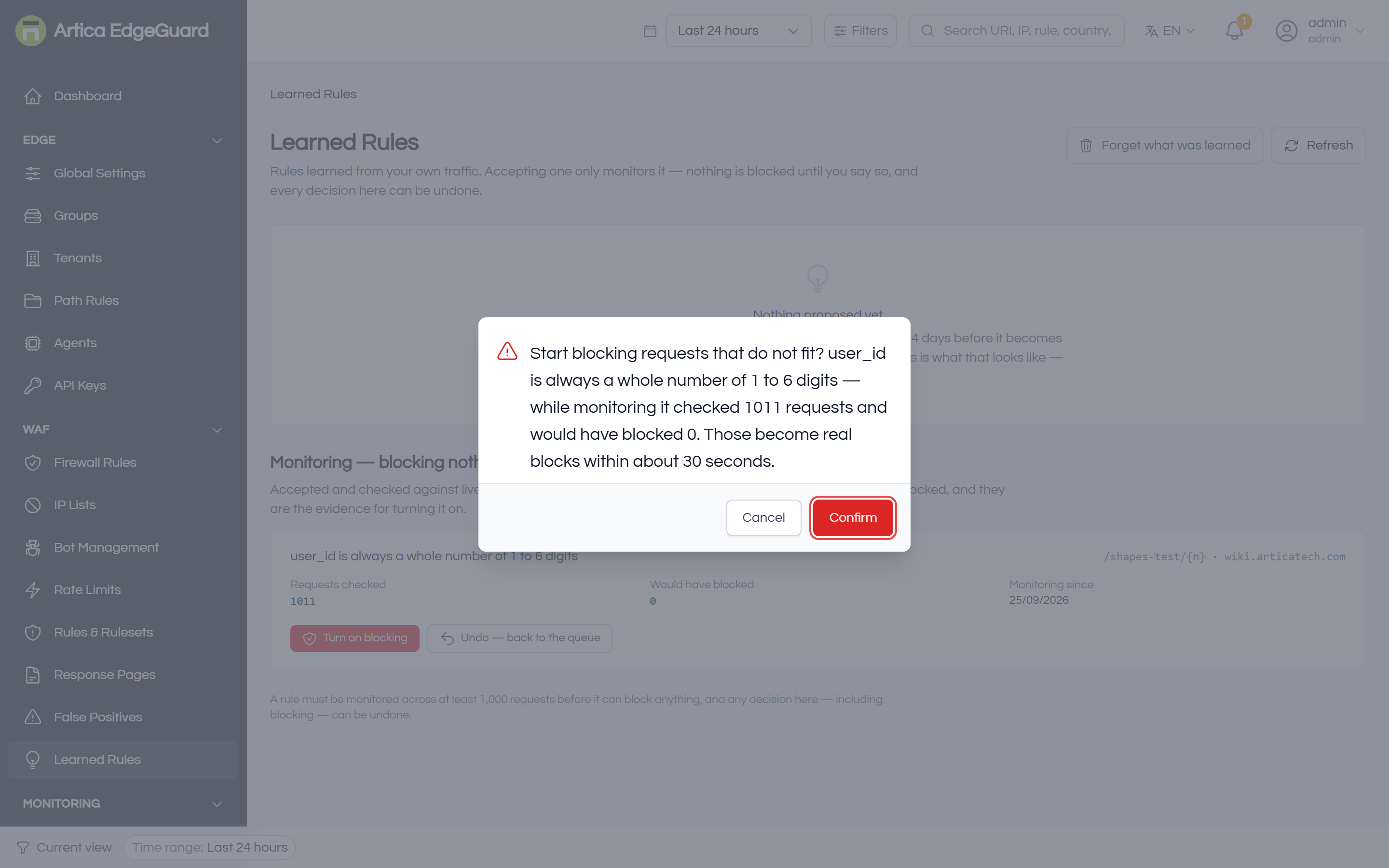 The confirmation before blocking