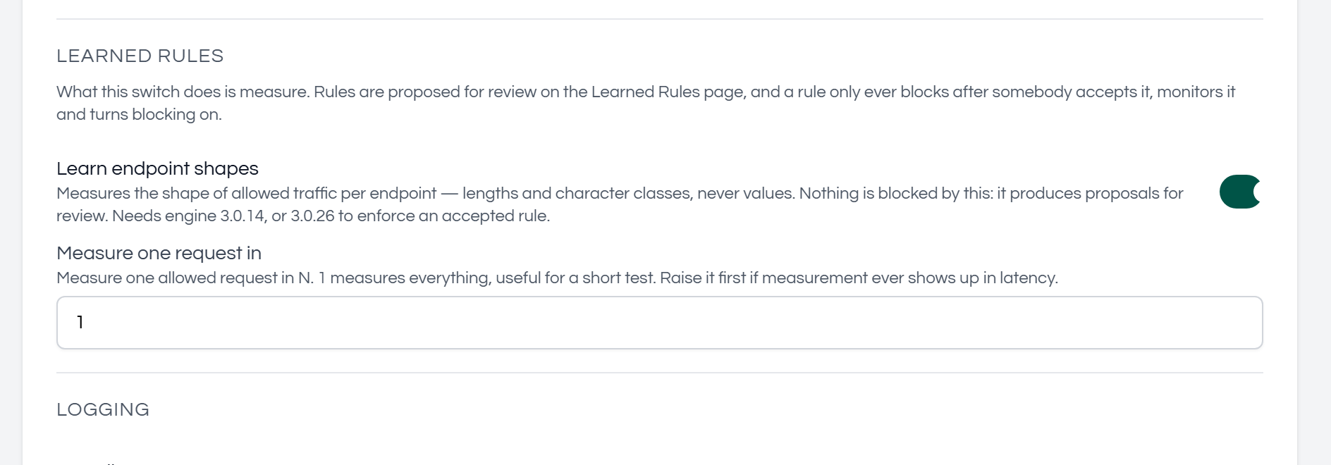 The Learned Rules settings