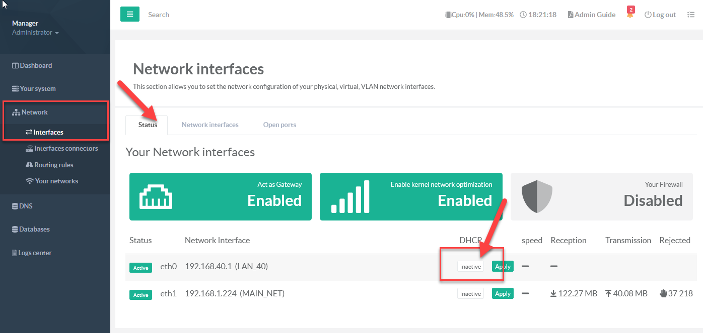 Network Interface DHCP service Artica Wiki