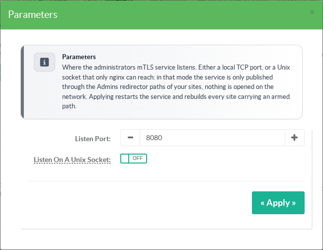 Listen settings of the mTLS administration service