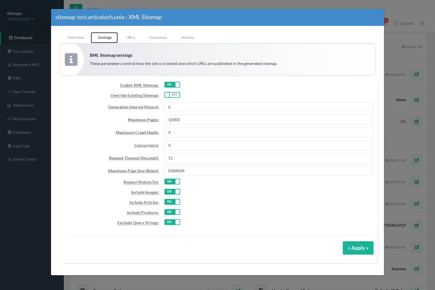 Settings tab