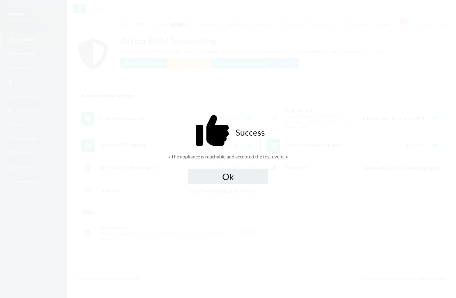 Successful connection test