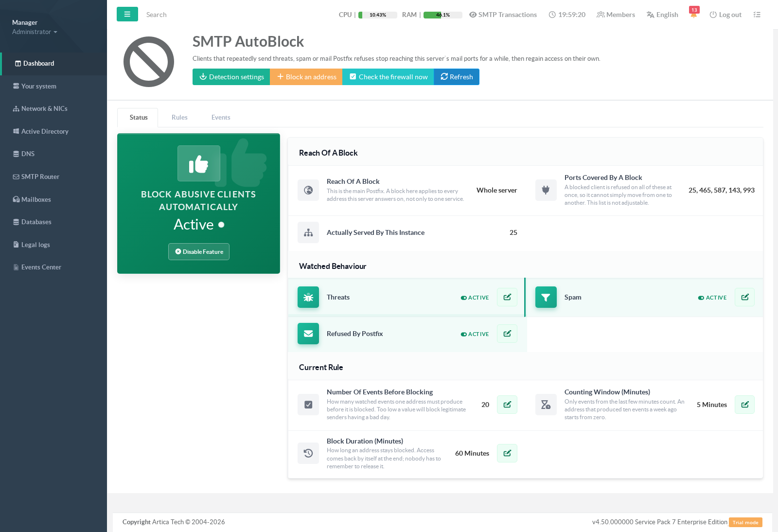 SMTP AutoBlock status page