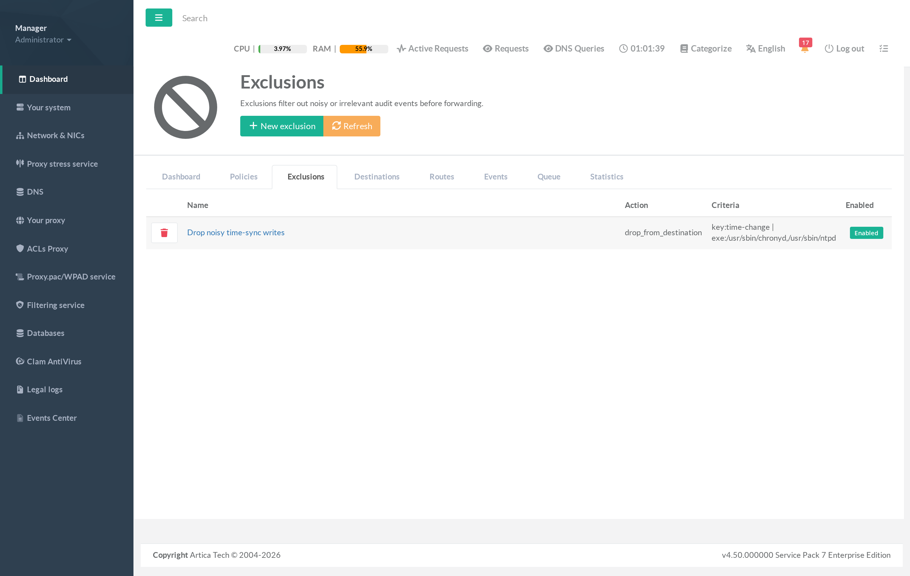 Auditd — Exclusions tab