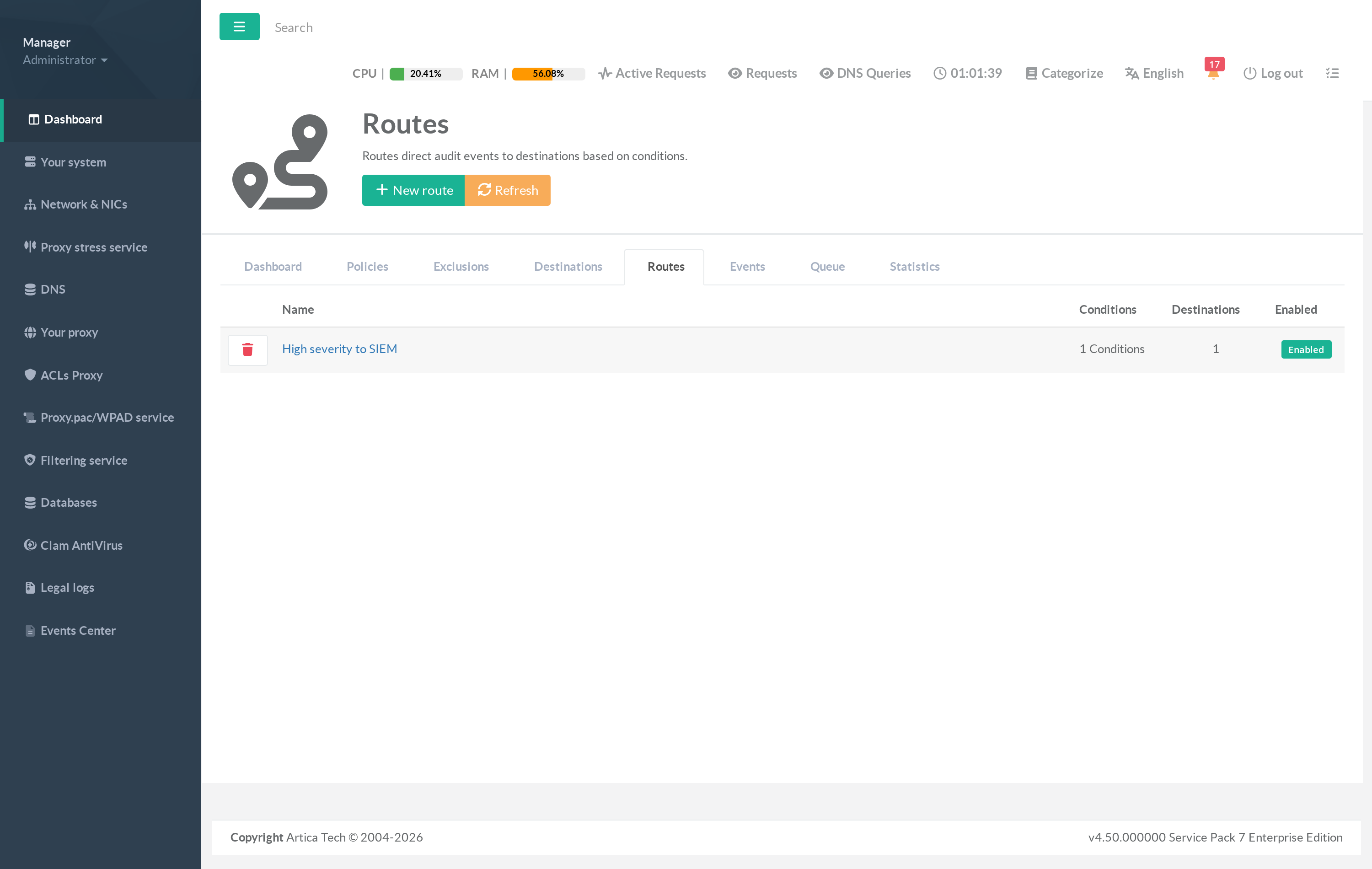Auditd — Routes tab