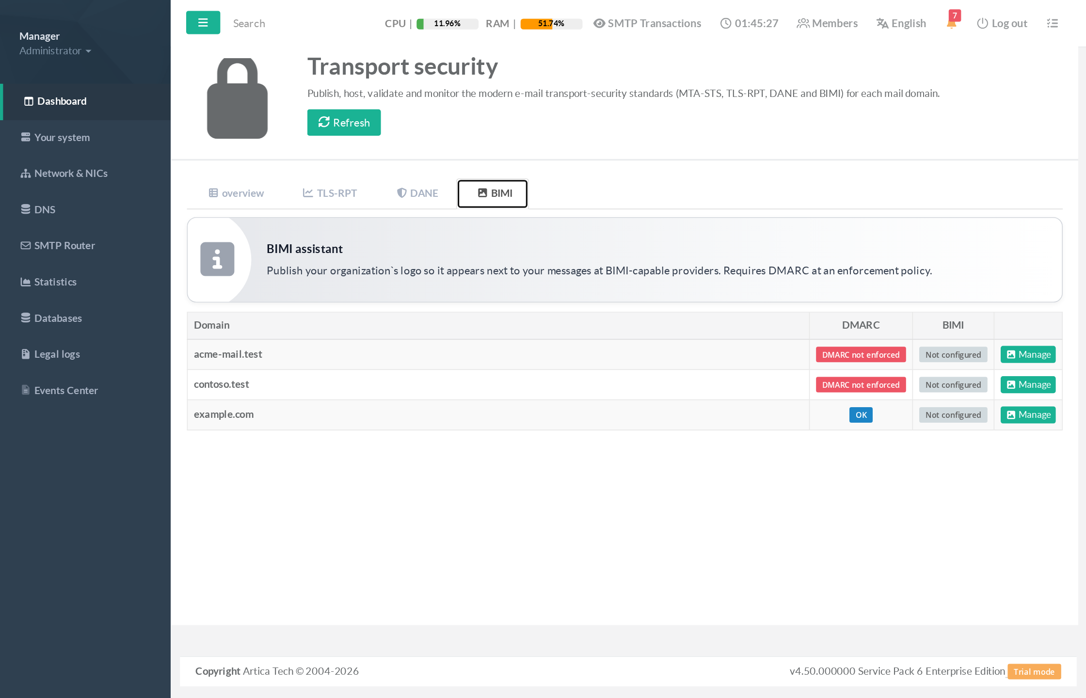 BIMI assistant with DMARC prerequisite per domain