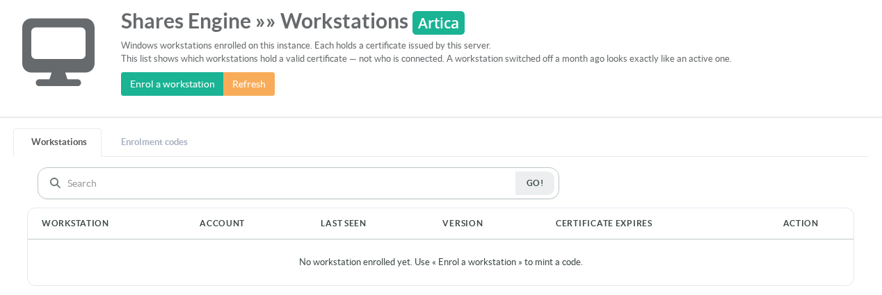 The Workstations page of an instance